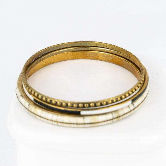 COPY - Lot of 3 Bangle Bracelets Boho Brass Inlaid Bone Black White Enamel Text… - Picture 9 of 9